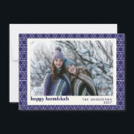 Modern Hanukah Star Line Mönster Blue PhoCard Julkort<br><div class="desc">Önskar vänner och familj i Lycklig Hanukkah med detta enkla kort med en modern judisk stjärna mönster i pulverblått och vitt,  personlig med foto,  hälsning och namn.</div>