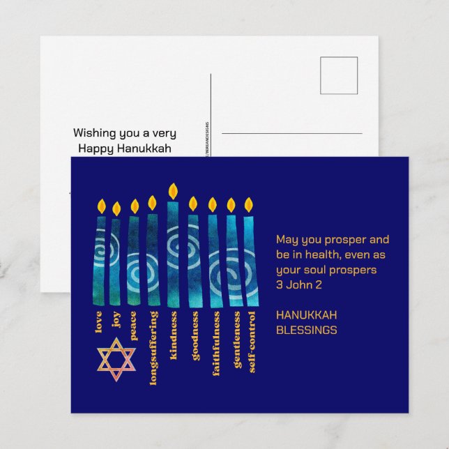 Modern HANUKKAH Christian Messianic Helg Vykort (Fram/baksida)