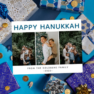 Modern Hanukkah-familjens 3-foto med enkel Elegant Helg Vykort