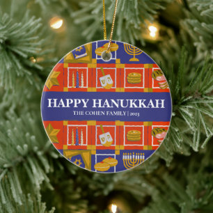 Modern Hanukkah-familjens foto med enkel Elegant Julgransprydnad Keramik