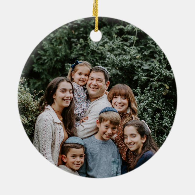 Modern Hanukkah-familjens foto med enkel Elegant Julgransprydnad Keramik (Baksidan)