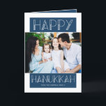 Modern Hanukkah | Foto Helgkort<br><div class="desc">Den här roligten har ett enkelt foto på Hanukkah-hälsningskort med modern typografi och ett blått och vitt färg-schema.  Färg kan anpassas om så önskas.</div>