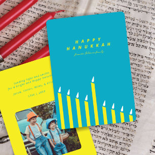 Modern Hanukkah-ljus Teal & Gul Foto Julkort
