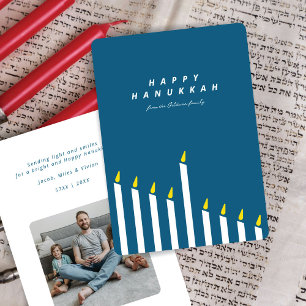 Modern Hanukkah-ljusstake Teal & Vit Foto Julkort