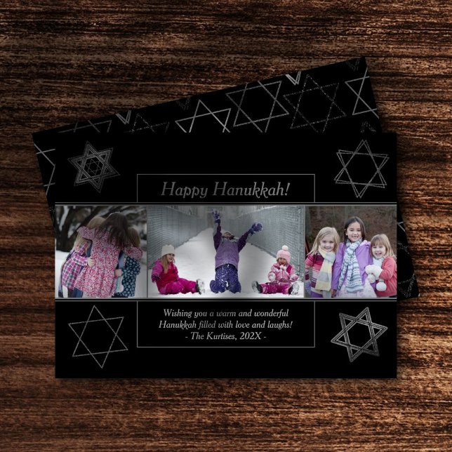 Modern Hanukkah Monochrome Star of David 3 Photo Julkort (Skapare uppladdad)