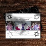 Modern Hanukkah Monochrome Star of David 3 Photo Julkort<br><div class="desc">Minimal klassisk svart Pub/Bat mitzvah och Hanukkah moderna stjärnan av David mot en solid bakgrund skapar en elegant,  sofistikerad design. Om du vill ha mer information om färg eller matchande produkter kan du gå till JustFharryn @ Zazzle.com eller kontakta designern,  c/o Fharryn@yahoo.com Alla höger reserverade. #zazzlemade #christmasdecor</div>