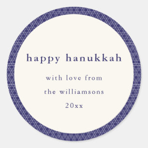 Modern Hanukkah Star Linjer Elegant Blue Anpassnin Runt Klistermärke