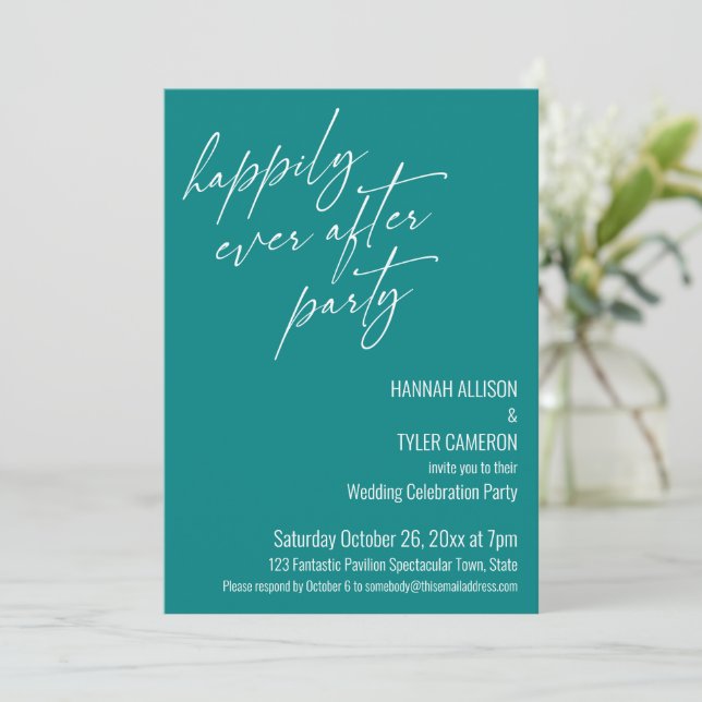 Modern Happily Ever After Party Teal Mottagning Inbjudningar (Stående Fram)