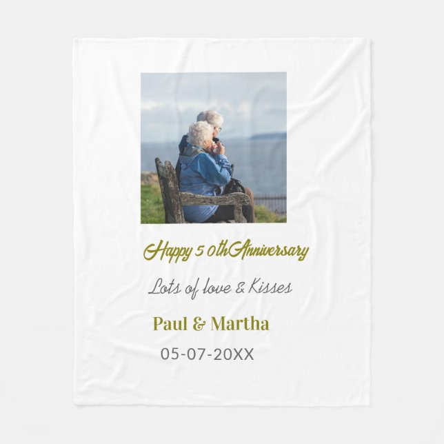 Modern happy 50th anniversary add name date photo  fleecefilt (Framsidan)