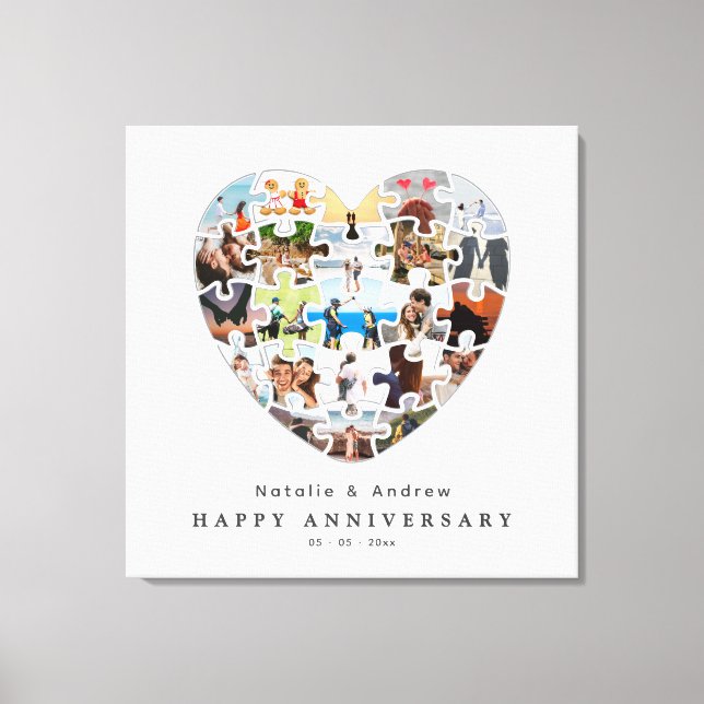 Modern Happy Anniversary Heart Puzzle Collage Canvastryck (Framsida)