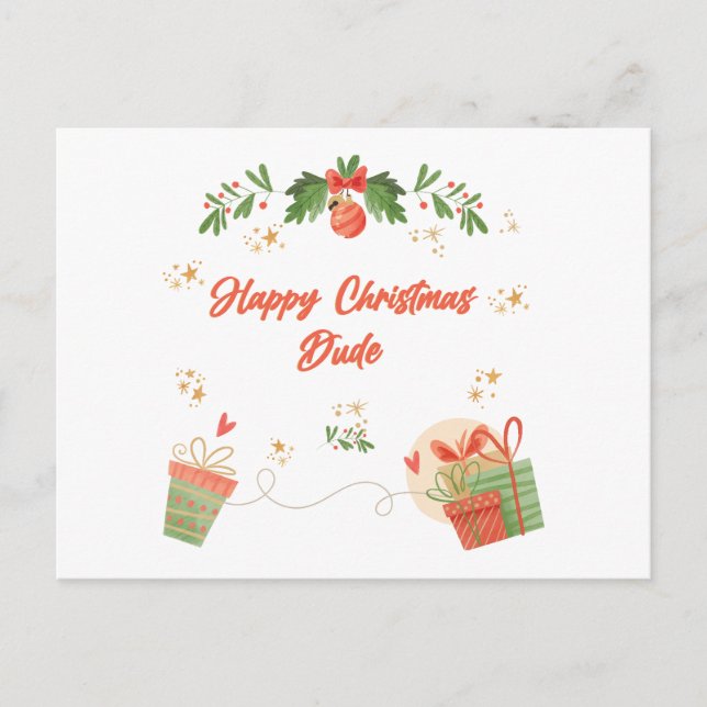 Modern Happy Christmas Dude Postcard with Festive  Vykort (Framsida)