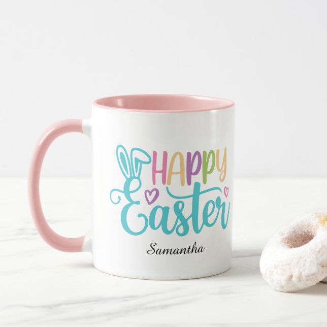 Modern Happy Easter Typography Customizable Name Mugg (Med munk)
