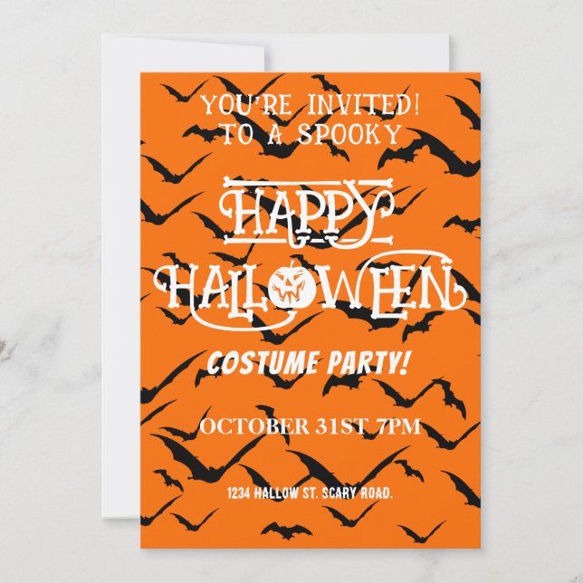 Modern Happy halloween Costume Party Fladdermus Or Inbjudningar (Framsida)