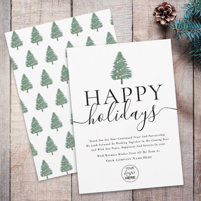 Modern Happy Holidays Corporate Logo Business  Julkort (Modern elegant corporate logo happy holidays Tree and Lights business card )