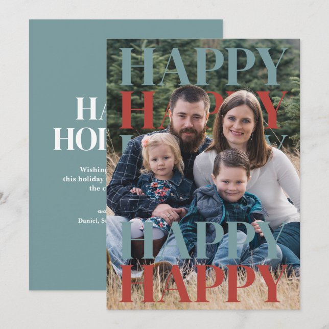 Modern Happy Holidays Family Photo Card Julkort (Fram/baksida)