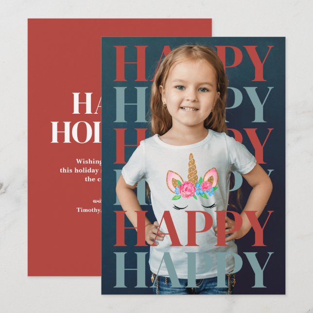 Modern Happy Holidays Photo Card Julkort (Fram/baksida)