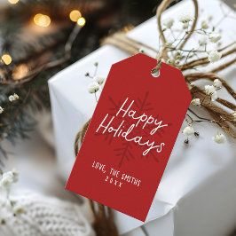 Modern Happy Holidays Script Snowflakes Christmas Presentetikett