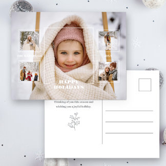 Modern Happy Holidays Thin Line Border 5-Photo Vykort
