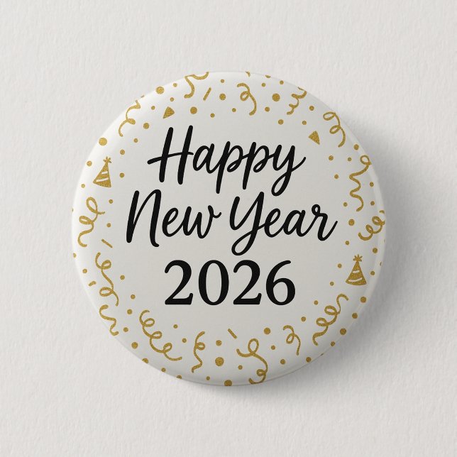Modern Happy New year 2026 Gold Confetti  Knapp (Framsida)