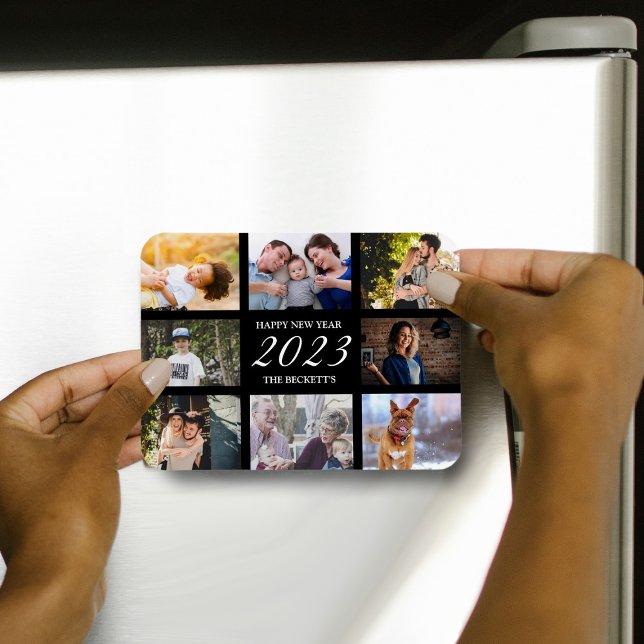 Modern Happy New Year 8 Photo Collage Magnet (Skapare uppladdad)
