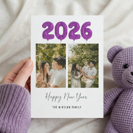 Modern Happy New Year Photo Collage , 2026 Purple Julkort