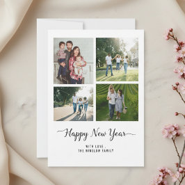 Modern Happy New Year Photo Collage Card | Elegant Julkort