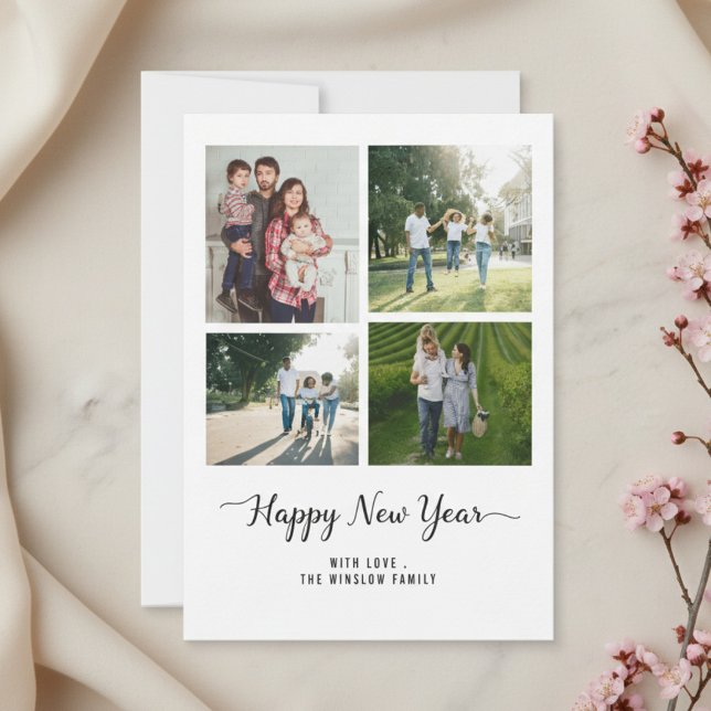 Modern Happy New Year Photo Collage Card | Elegant Julkort (Skapare uppladdad)