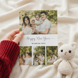 Modern Happy New Year Photo Collage Card | Elegant Julkort