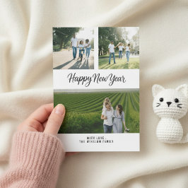 Modern Happy New Year Photo Collage Card | Elegant Julkort