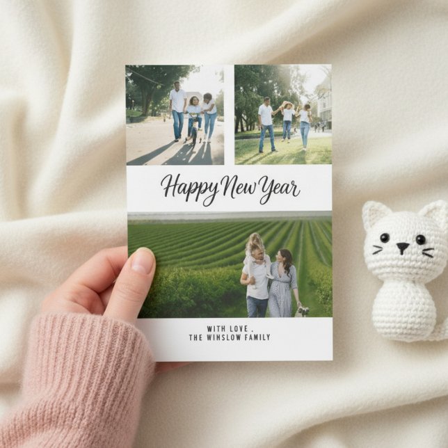 Modern Happy New Year Photo Collage Card | Elegant Julkort (Skapare uppladdad)