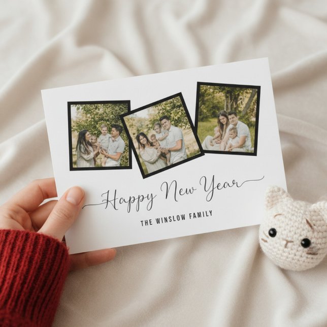 Modern Happy New Year Photo Collage Card | Elegant Julkort (Skapare uppladdad)