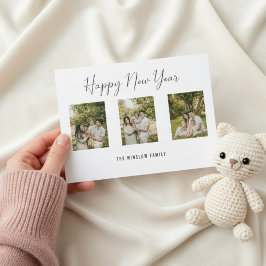 Modern Happy New Year Photo Collage Card | Elegant Julkort