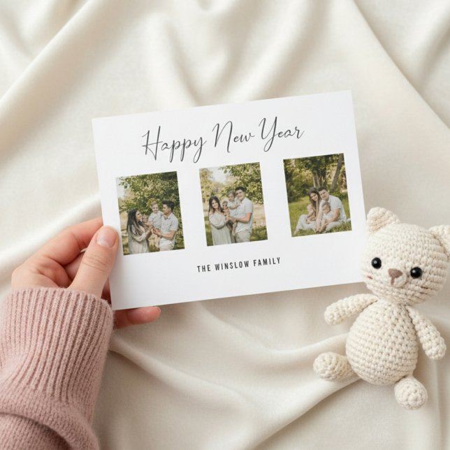Modern Happy New Year Photo Collage Card | Elegant Julkort (Skapare uppladdad)