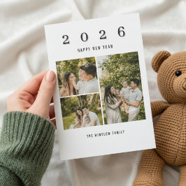 Modern Happy New Year Photo Collage Card | Elegant Julkort