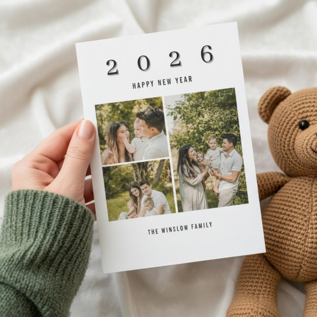 Modern Happy New Year Photo Collage Card | Elegant Julkort (Skapare uppladdad)