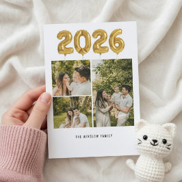 Modern Happy New Year Photo Collage Card | Elegant Julkort