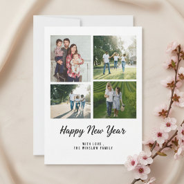 Modern Happy New Year Photo Collage Card | Elegant Julkort