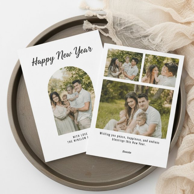 Modern Happy New Year Photo Collage Card | Elegant Julkort (Skapare uppladdad)