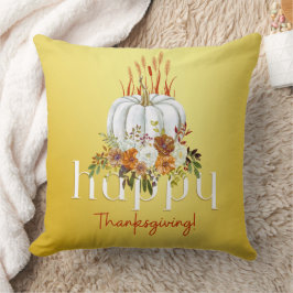 Modern Happy thanksgiving Blommigt Pumpkin-Gult Kudde