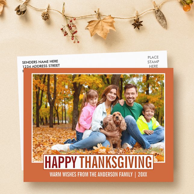 Modern Happy thanksgiving-familjfoto Vykort (Customize to change your personalized text size or text style.)