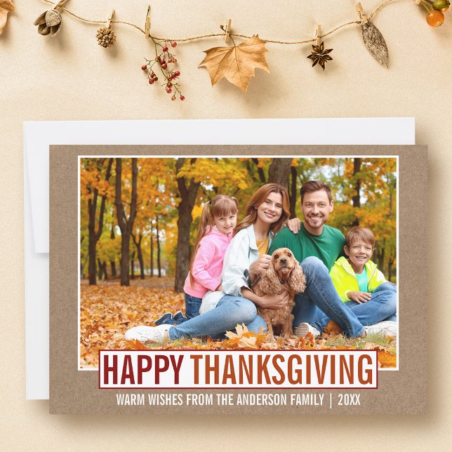 Modern Happy thanksgiving Family Photo Kraft Julkort (Customize to add text to back of card.)