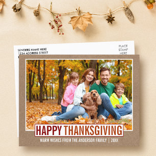 Modern Happy thanksgiving Family Photo Kraft Vykort