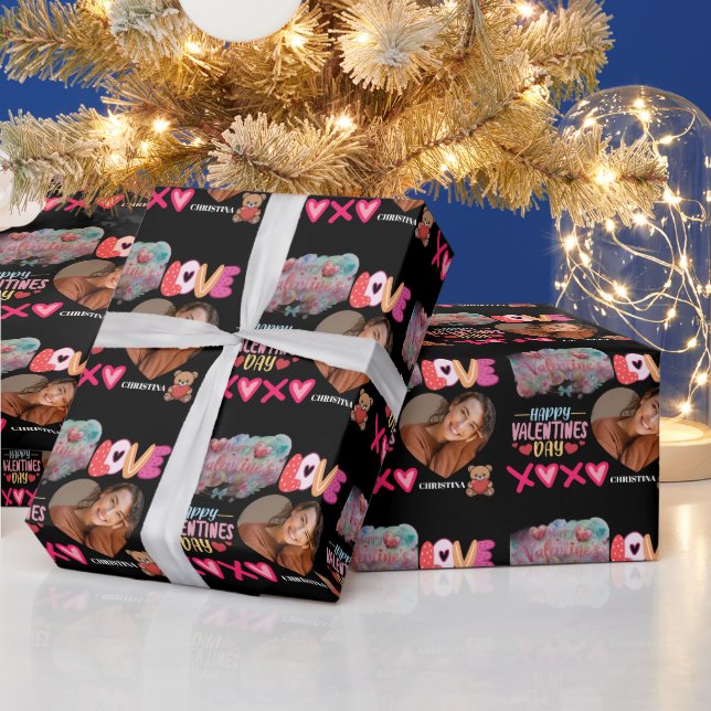 Modern Happy Valentines Day one heart Photo Name Presentpapper (Helgdagar)