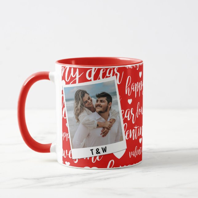 Modern Happy Valentines Day Script Couple Photo  Mugg (Vänster)