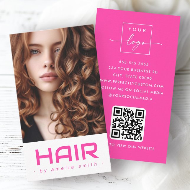 Modern hårfrisörstylist shock rosa visitkort (Modern hair hairdresser stylist hot pink business card)