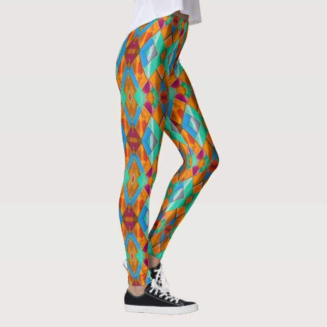 Modern Harlequin Diamonds - Ljusstark färgstark Leggings (Höger)