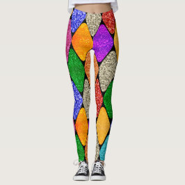 Modern Harlequin Mönster Glittrande Mardi Gras Leggings