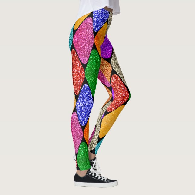 Modern Harlequin Pattern Sparkly Mardi Gras  Leggings (Höger)