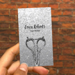 Modern hårsax i Silver Glitter Visitkort