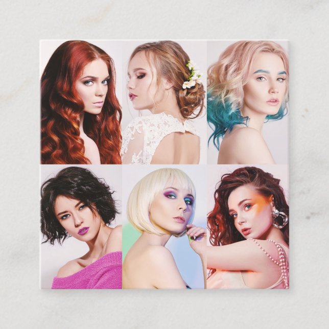 Modern hårstilist-elegant för kundfoton fyrkantigt visitkort (Framsida)